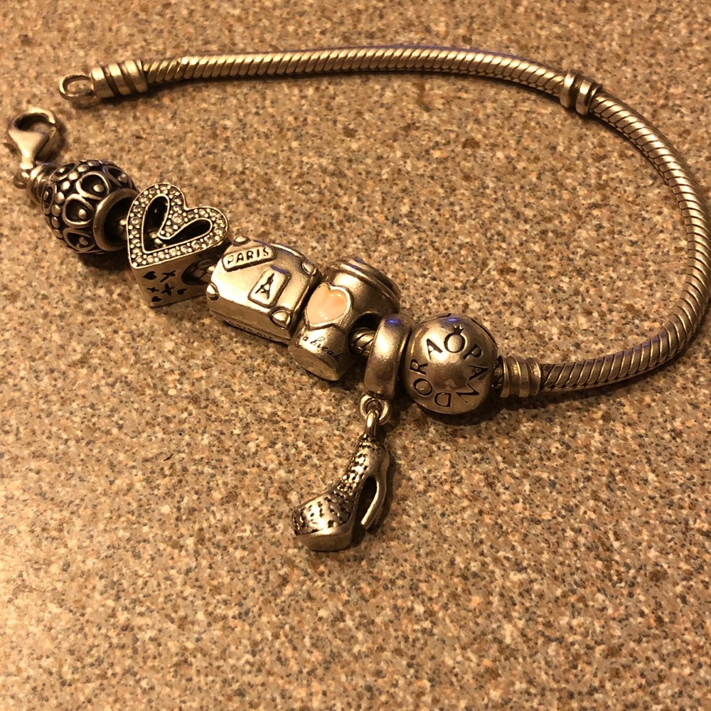 Pandora 7.5” clasp chain Silver Charm Bracelet